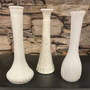 3 Vintage Milk Glass Vases.